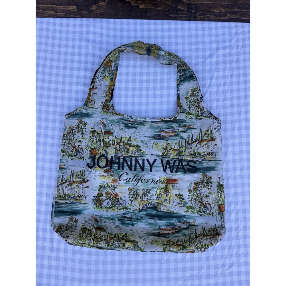 Johnny Was California Reusable Nylon Tote‎ Shopping Bag Italian Scene Floral